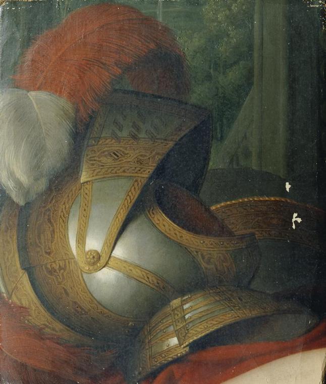 Johann Peter Krafft, Helm und Rundschild (Möglicherweise Detailstudie zu "Chlorindens Taufe"),  ...