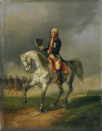 Ludwig Johann Passini, Kaiser Joseph II. (1741–1790) reitend, 1850, Öl auf Holz, 23,5 x 18 cm, …