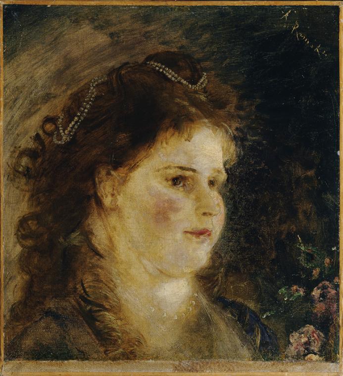 Anton Romako, Mädchen mit Perlenkette im Haar, um 1873/1876, Öl auf Leinwand, 45 x 41,5 cm, Bel…