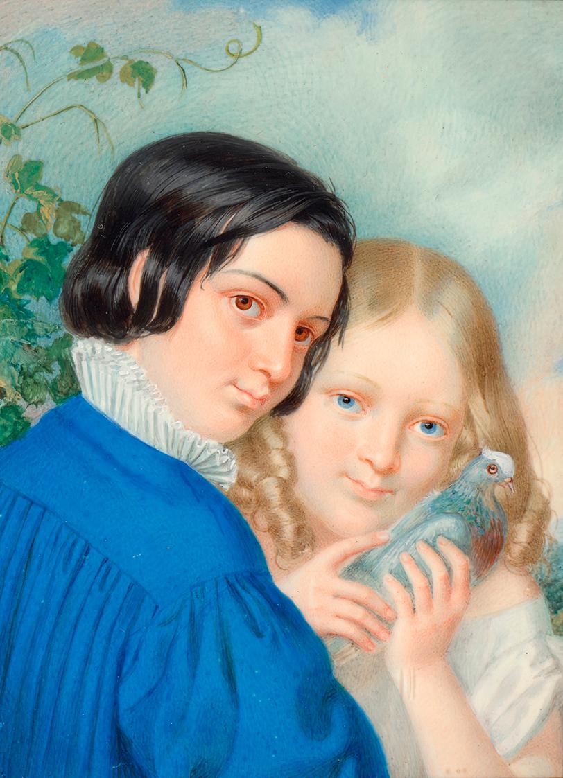 Unbekannter Künstler, Knabe und Mädchen mit Taube, um 1810, Elfenbein, Schenkung Sammlung Maure…