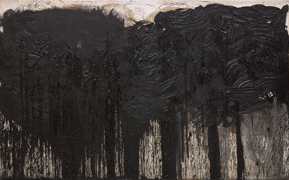 Hermann Nitsch, Schüttbild aus der 40. Malaktion, 1997, Öl mit Blut auf Jute, 200 × 300 cm, Bel…