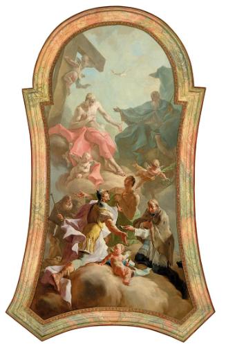 Josef Ignaz Mildorfer, Die Heilige Dreifaltigkeit mit den Heiligen Rochus, Florian, Sebastian u…