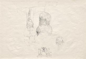 Walter Pichler, Ohne Titel (Alte Figur und radikale Architektur), nach 1960, Bleistift auf Papi…