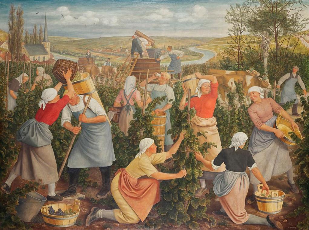 Georg Ehmig, Traubenernte, um 1938, Öl auf Leinwand, 150 x 200 cm, Belvedere, Wien, Inv.-Nr. 80…