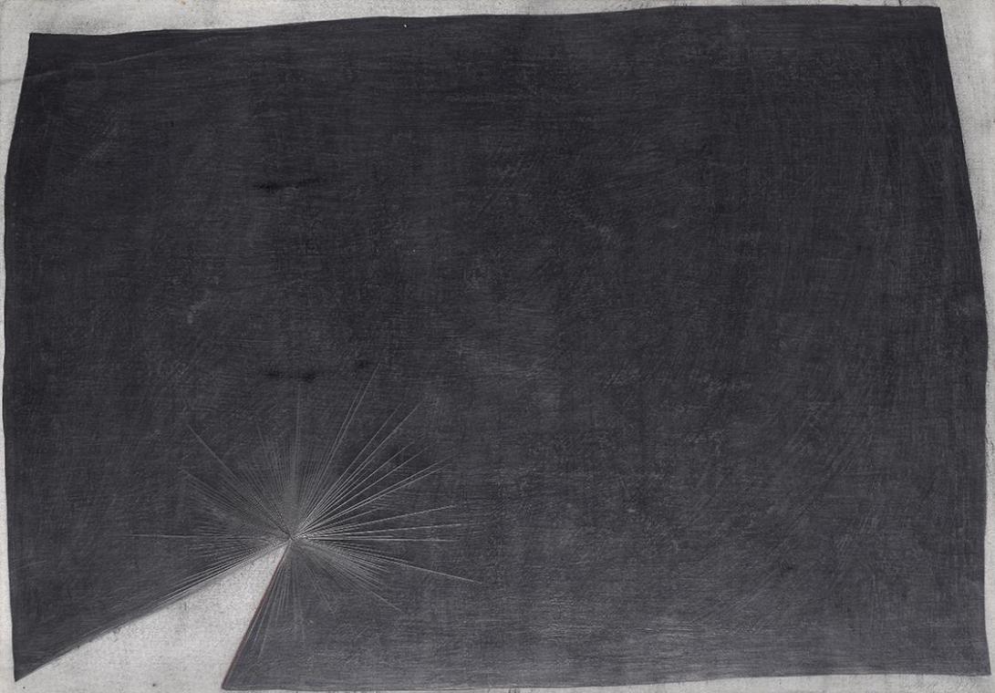 Franz Vana, Vor einer halben Stunde, 1977, Graphit, Dispersion und Farbstift auf Büttenkarton, …