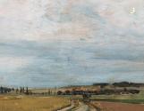 Carl Moll, Stimmungsstudie Abend, Michelhausen (Plankenberg), 1888, Öl auf Holz, 26 x 36,5 cm, …