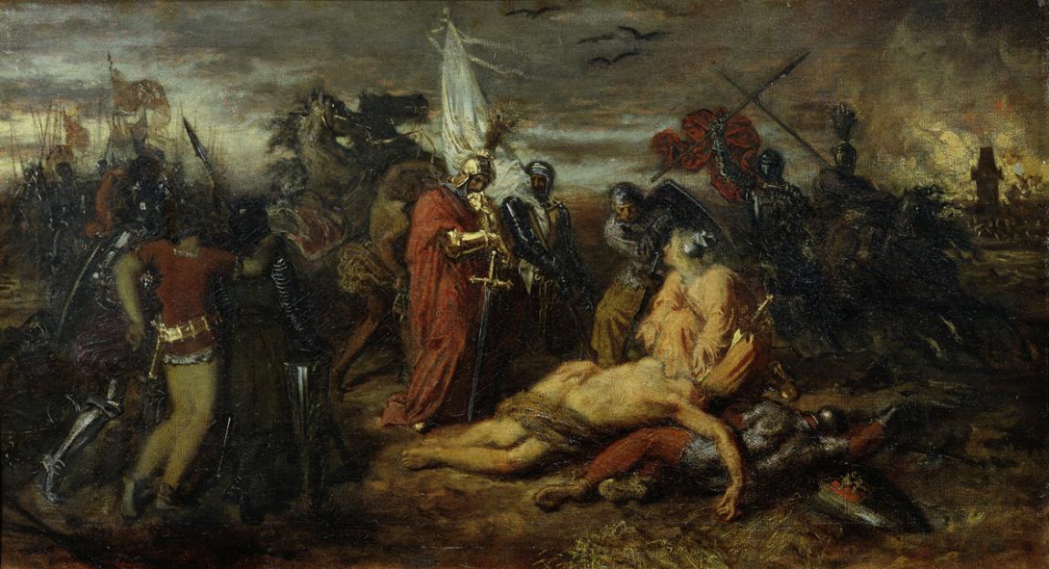 Anton Romako, Rudolf von Habsburg an der Leiche Přemysl Ottokars, König von Böhmen, vor 1854, Ö…