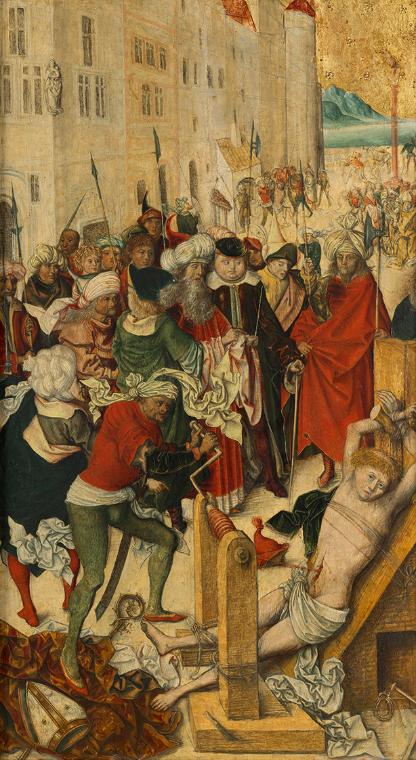 Meister der Heiligenmartyrien, Martyrium des hl. Erasmus, um 1500, Malerei auf Lindenholz, 52,1…