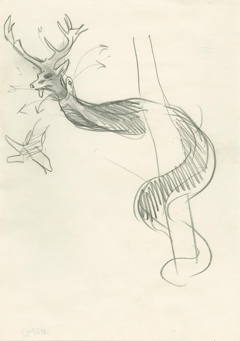 Robert Fuchs, Ohne Titel, 1972, Kohle auf Papier, 29,7 × 21 cm, Belvedere, Wien, Inv.-Nr. 11774…