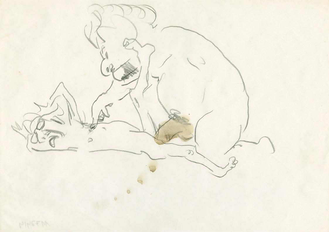 Robert Fuchs, Ohne Titel, 1972, Kohle und Aquarell auf Papier, 21 × 29,5 cm, Belvedere, Wien, I…
