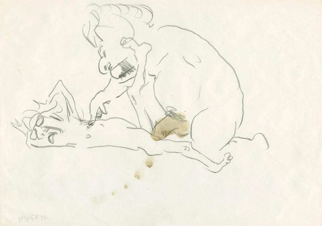 Robert Fuchs, Ohne Titel, 1972, Kohle und Aquarell auf Papier, 21 × 29,5 cm, Belvedere, Wien, I…