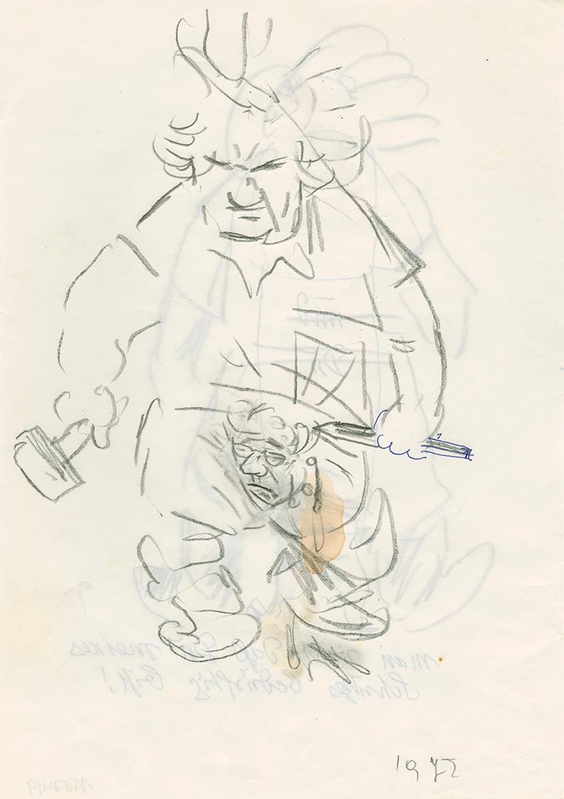 Robert Fuchs, Man sieht, daß Du meines Schutzes bedürftig bist!, 1972, Bleistift, Aquarell und  ...