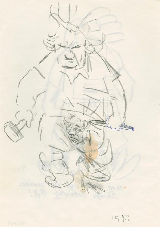 Robert Fuchs, Man sieht, daß Du meines Schutzes bedürftig bist!, 1972, Bleistift, Aquarell und …