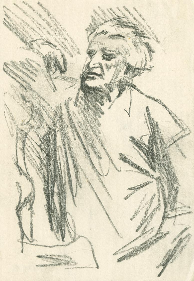 Robert Fuchs, Porträt Gustinus Ambrosi, um 1972, Kohle auf Papier, 23,9 × 16,6 cm, Belvedere, W…
