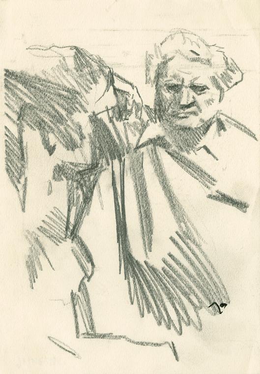 Robert Fuchs, Porträt Gustinus Ambrosi, um 1972, Kohle auf Papier, 23,9 × 16,6 cm, Belvedere, W…