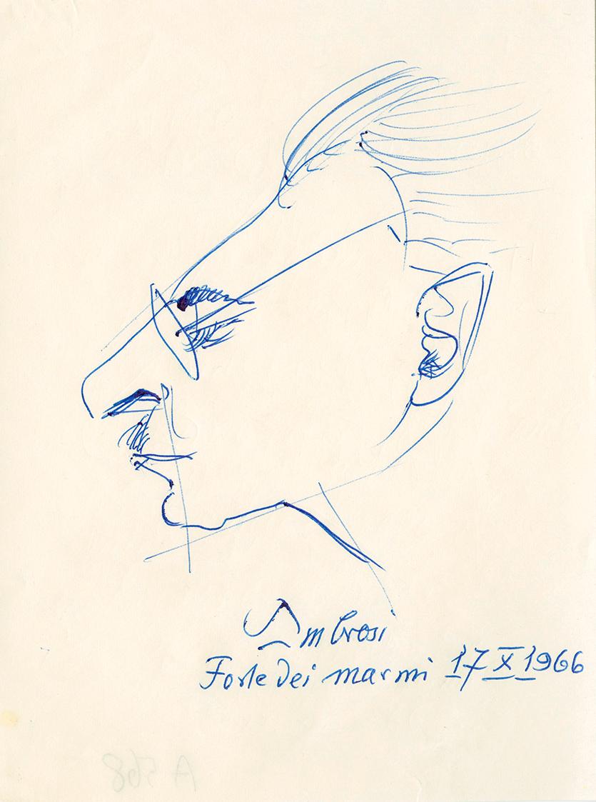 Gustinus Ambrosi, Karikatur eines Mannes im Profil (Aus der Mappe zum Haydn-Denkmal), 1966, Kug…