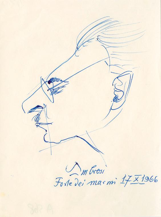 Gustinus Ambrosi, Karikatur eines Mannes im Profil (Aus der Mappe zum Haydn-Denkmal), 1966, Kug…