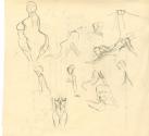 Gustinus Ambrosi, Studienblatt mit Detailstudien weiblicher Aktdarstellungen, um 1960, Bleistif…