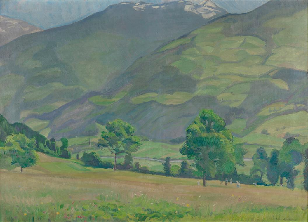 Hermann Grom-Rottmayer, Sonniges Tal, vor 1916, Öl auf Leinwand, 76 x 105 cm, Belvedere, Wien, …