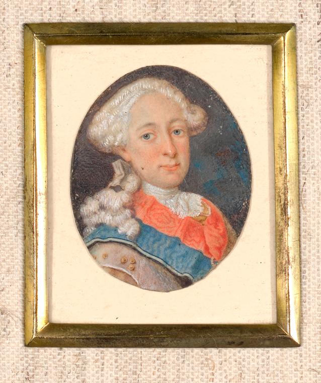 Herr in weißer Perücke und blau-roter Schärpe, 1720/1740, Elfenbein, 4,2 × 3,4 cm, Belvedere, W…