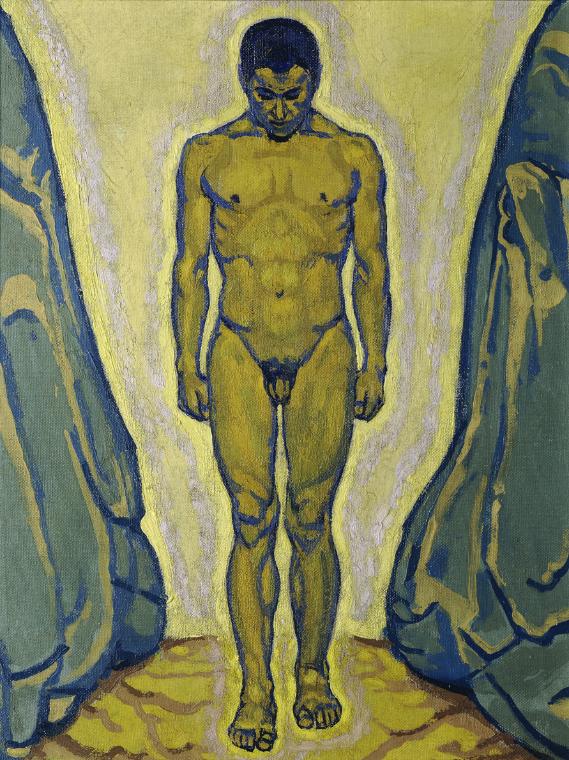 Koloman Moser, Stehender Jünglingsakt zwischen Felsen, um 1915, Öl auf Leinwand, 50,5 x 37,5 cm…