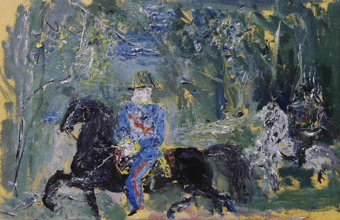 Wilhelm Thöny, Kaiser Franz Joseph im Wiener Prater, Öl auf Karton auf Hartfaserplatte, 35 x 45 ...