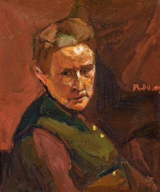 Adolf Hölzel, Frauenkopf, 1903, Malerei auf textiilem Bildträger, 60,5 × 51 cm, Leihgabe aus Pr…