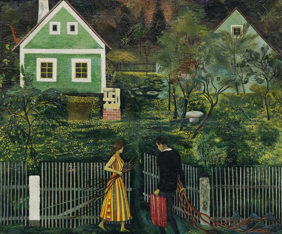 Arnulf Neuwirth, Unser Haus in Radschin, 1963, Öl auf Leinwand, 38 x 46 cm, Belvedere, Wien, In…