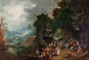 Johann Jakob Hartmann, Landschaft mit Festgesellschaft, undatiert, Öl auf Holz, 78 x 113 cm, Be…