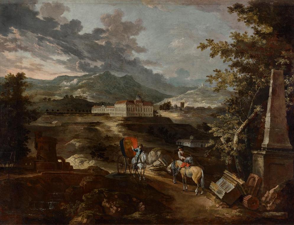 Ignaz Flurer, Landschaft mit Schloss Stattenberg, um 1730/1742, Öl auf Leinwand, 118 x 158,5 cm…