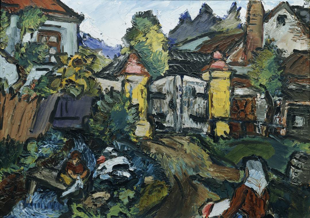 Franz von Zülow, Bauerngehöft, 1926, Öl auf Pappe, 49 x 66 cm, Belvedere, Wien, Inv.-Nr. 2610