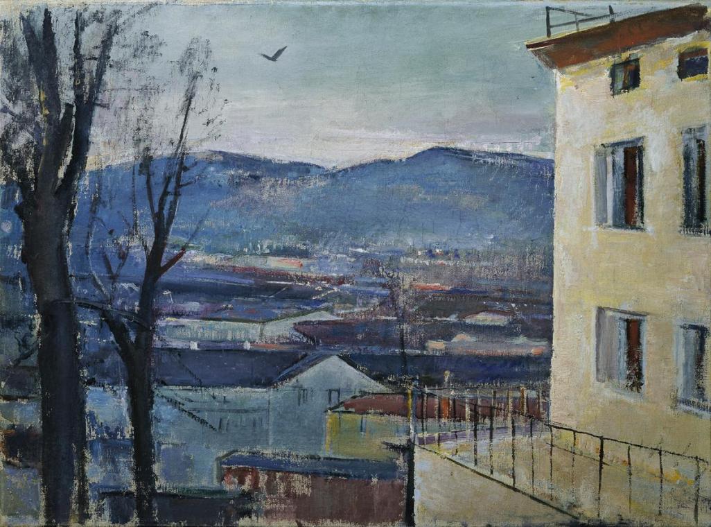 Anton Faistauer, Salzburger Abendlandschaft, um 1924, Öl auf Leinwand, 59 x 79 cm, Belvedere, W ...