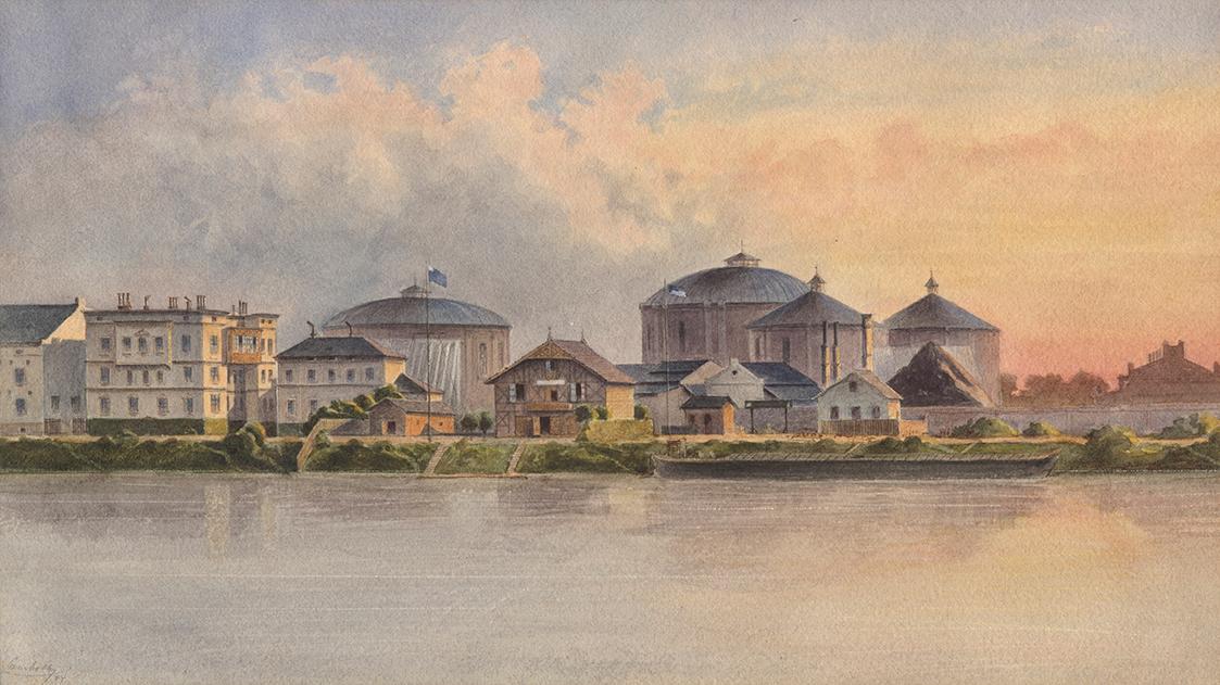 Die Erdberger Lände in Wien, 1884, Aquarell auf Papier, 20,7 × 36,5 cm, Belvedere, Wien, Inv.-N…