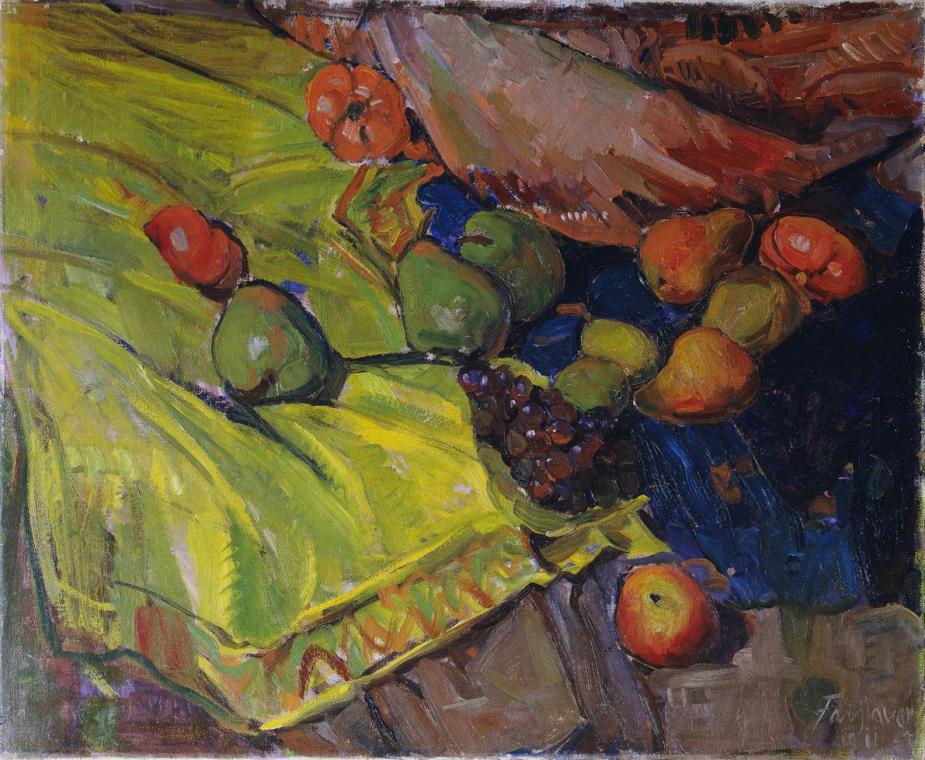 Anton Faistauer, Stillleben mit Früchten auf grünem Tuch, 1911, Öl auf Leinwand, 70,4 x 85,5 cm…