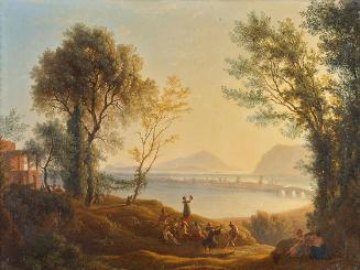 Joseph Rebell, Italienische Landschaft mit Sonnenuntergang, 1825, Öl auf Leinwand, 72,5 x 99 cm…