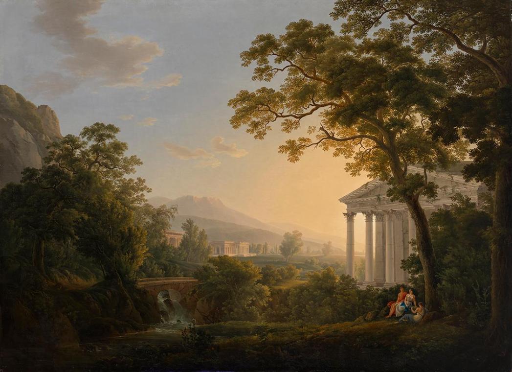 Joseph Rebell, Ideale Landschaft mit Tempelgebäuden, 1808, Öl auf Leinwand, 179 x 243 cm, Belve ...