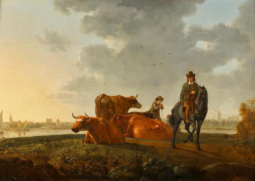 Albert Jacobsz Cuyp, Weide am Fluss, undatiert, Öl auf Eichenholz, 59 × 84 cm, Legat Peter Parz…