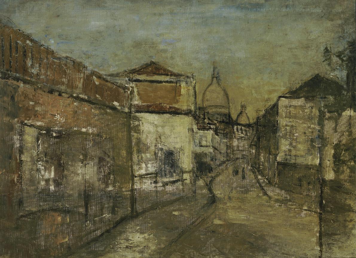 Gerhart Frankl, Gasse auf dem Montmartre mit Sacre Coeur, 1929, Öl auf Leinwand, 60 x 82 cm, Be…