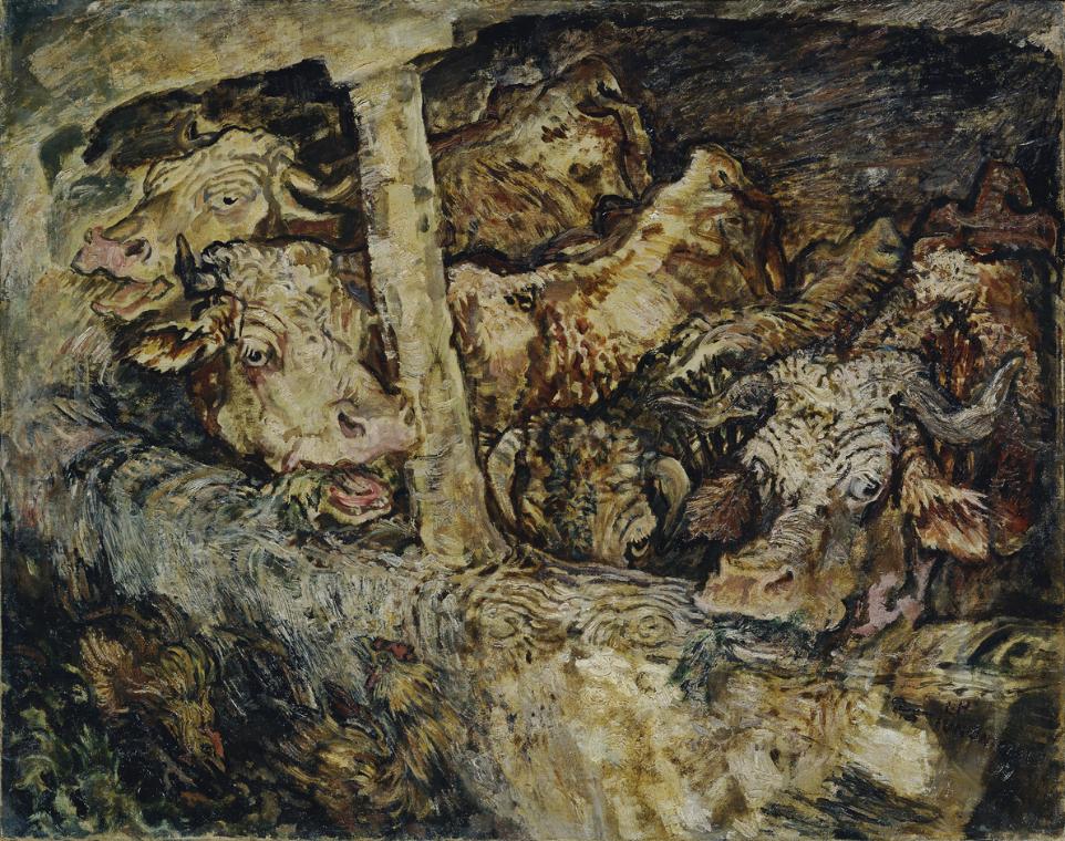 Ludwig Heinrich Jungnickel, Kuhstall, 1919, Öl auf Leinwand, 60 x 76,5 cm, Belvedere, Wien, Inv…