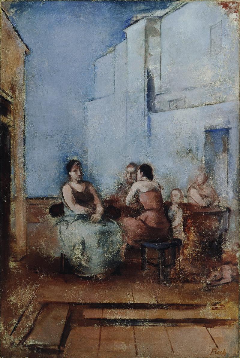 Joseph Floch, Tafelrunde auf der Terrasse, 1929, Öl auf Leinwand, 100 x 65 cm, Leihgabe der Art…