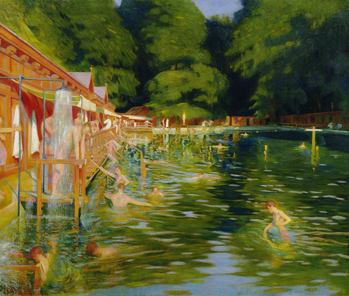 Ludwig Ferdinand Graf, Schwimmbad, 1905, Öl auf Leinwand, 135 x 160 cm, Belvedere, Wien, Inv.-N…