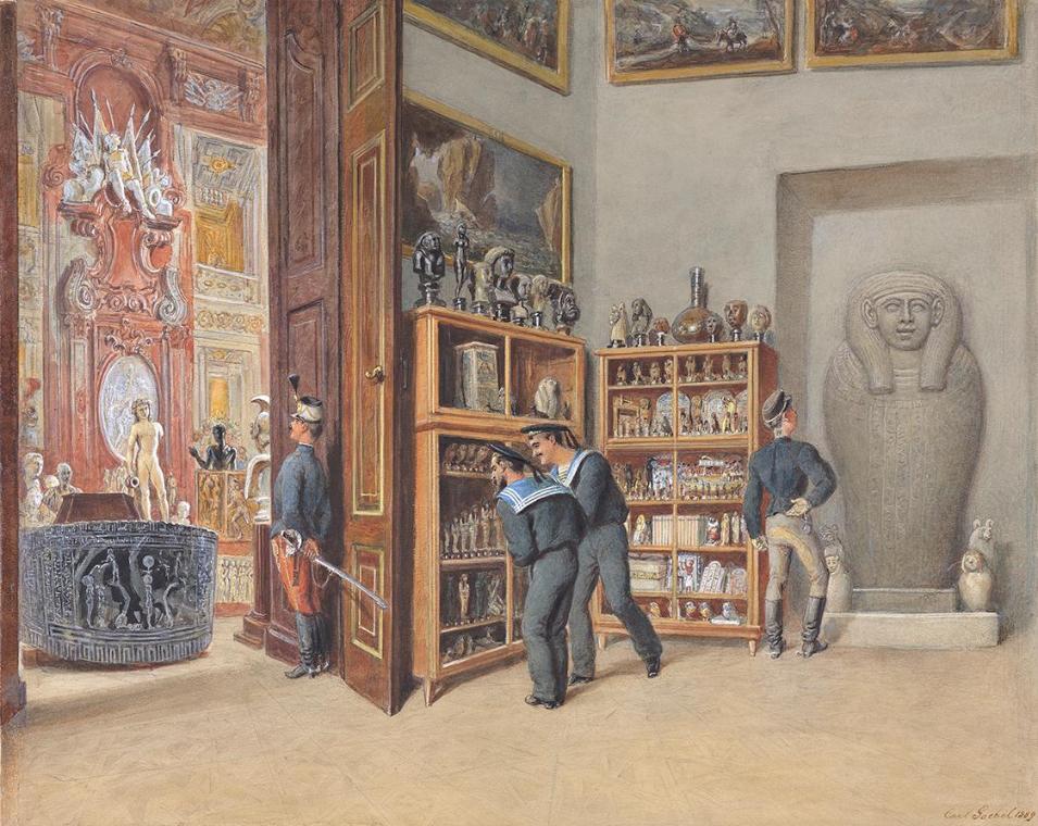 Carl Goebel, Das Eintrittskabinett in die ägyptische Sammlung, 1889, Aquarell auf Papier, 41 × …