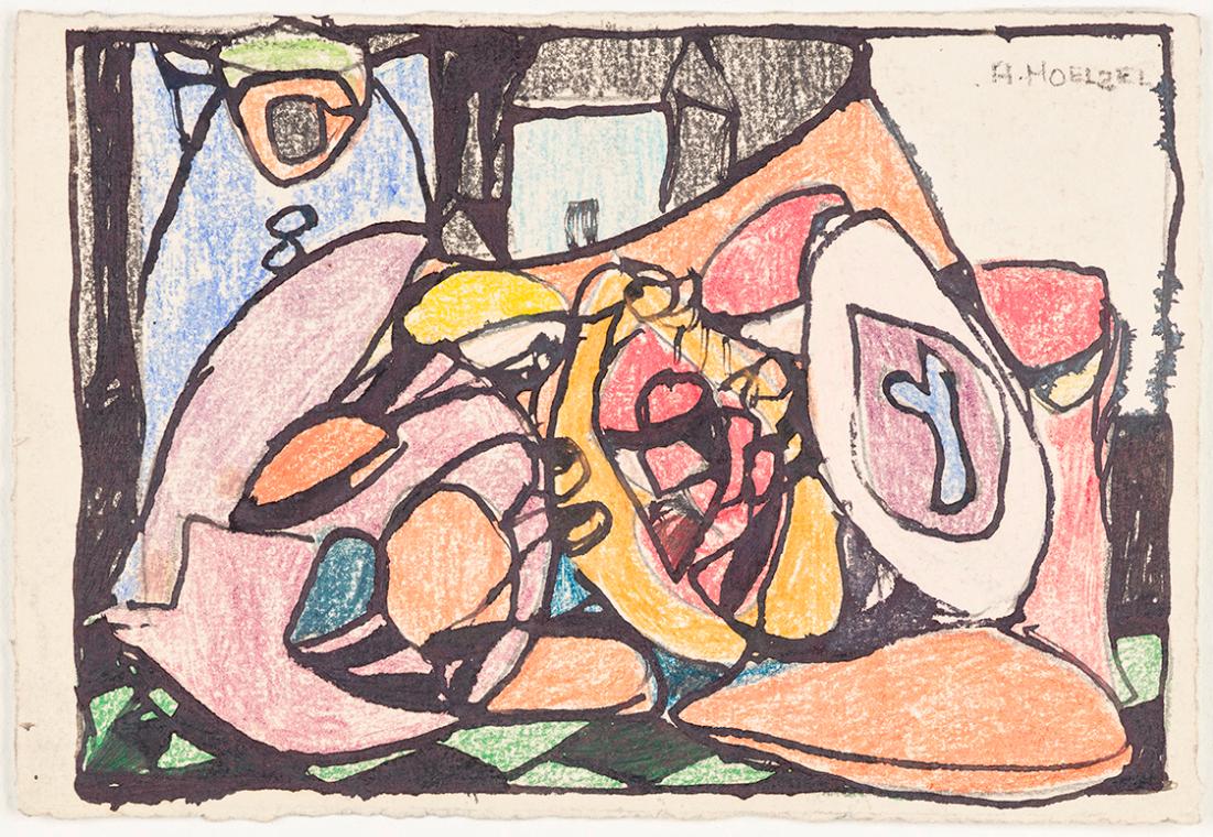 Adolf Hölzel, Farbige Einladungskarte, 1922, Buntstifte auf Papier, 11,3 × 16,5 cm, Belvedere,  ...