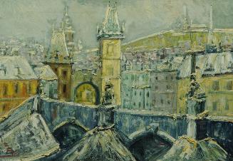 Rudolf Raimund Ballabene, Prag im Winter, undatiert, Öl auf Leinwand, 53,4 × 74,3 cm, Artothek …