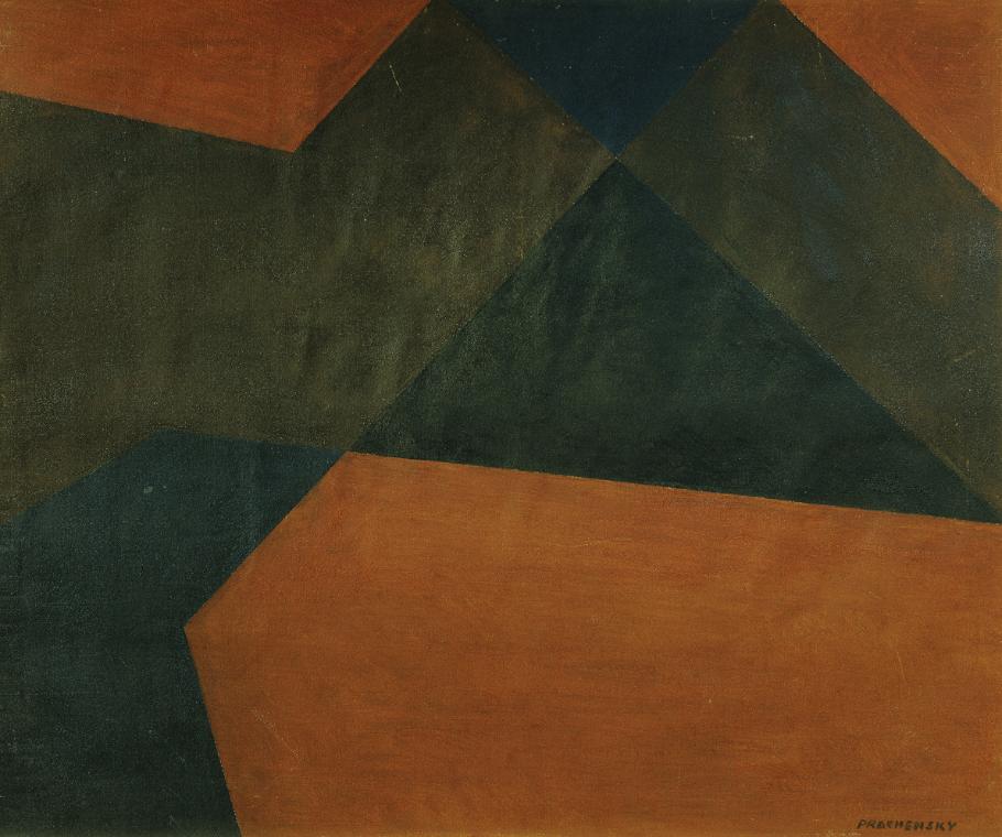 Markus Prachensky, Bild in Braun und Blau, um 1954, Öl auf Leinwand, 99,5 x 120 cm, Artothek de…
