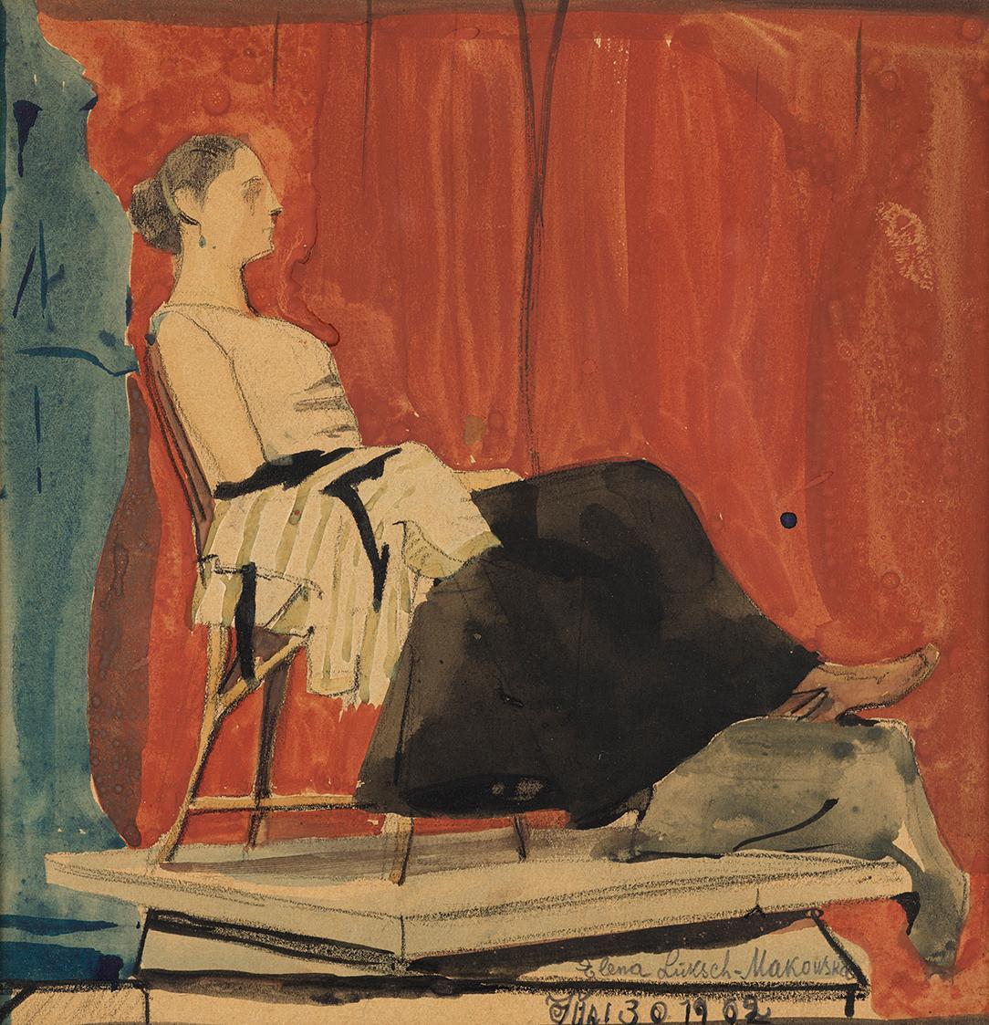 Elena Luksch-Makowsky, Tontschi Rottauscher von Malatta, 1902, Schwarze Kreide, Aquarell, 20 × …