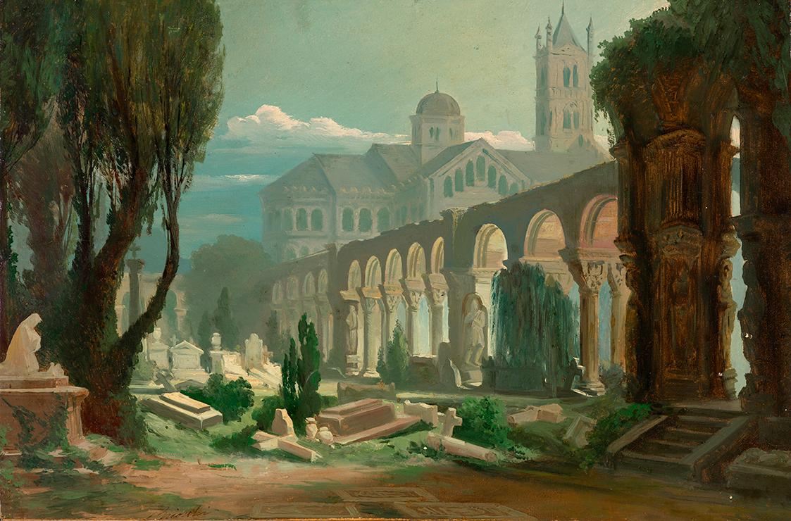 Mittelalterliche Kirche mit Kreuzgang in Rom