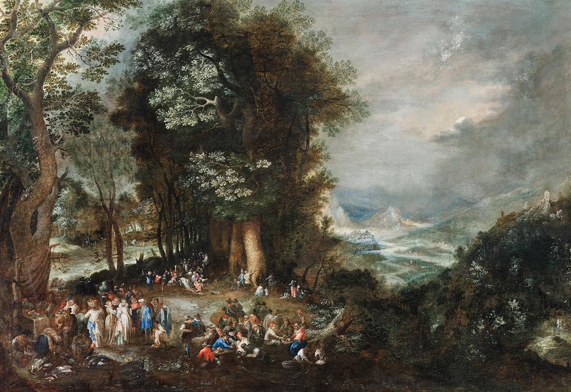 Johann Jakob Hartmann, Marketenderlager am Waldrand, Öl auf Eichenholz, 77 x 111 cm, Belvedere,…