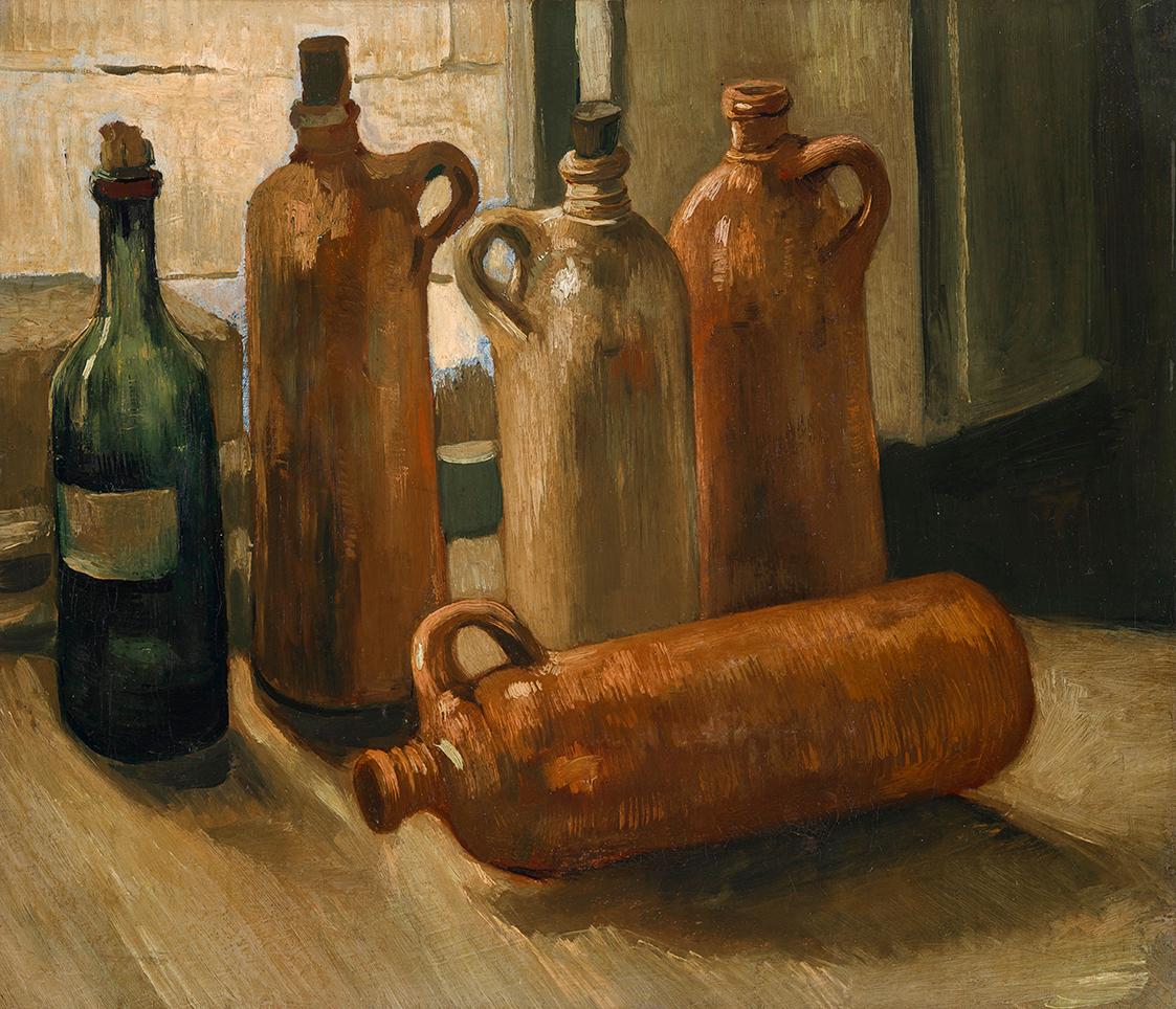 Vincent van Gogh, Stillleben mit fünf Flaschen, 1884, Öl auf Leinwand, 49,5 x 57,4 cm, Belveder…