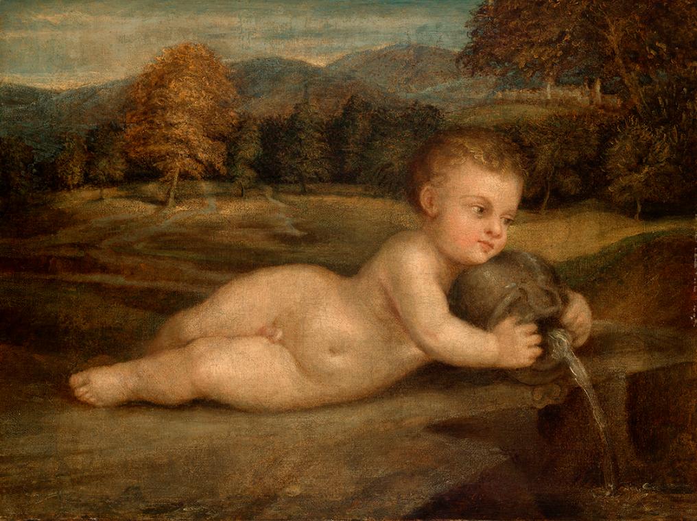 Die Quelle, undatiert, Öl auf Leinwand, 51 × 68 cm, Belvedere, Wien, Inv.-Nr. SLM 53